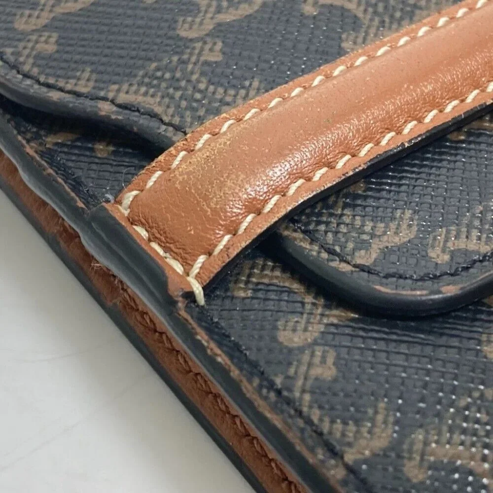 CELINE Card Case triomphe wallet with flap Folded wallet Leather Brown